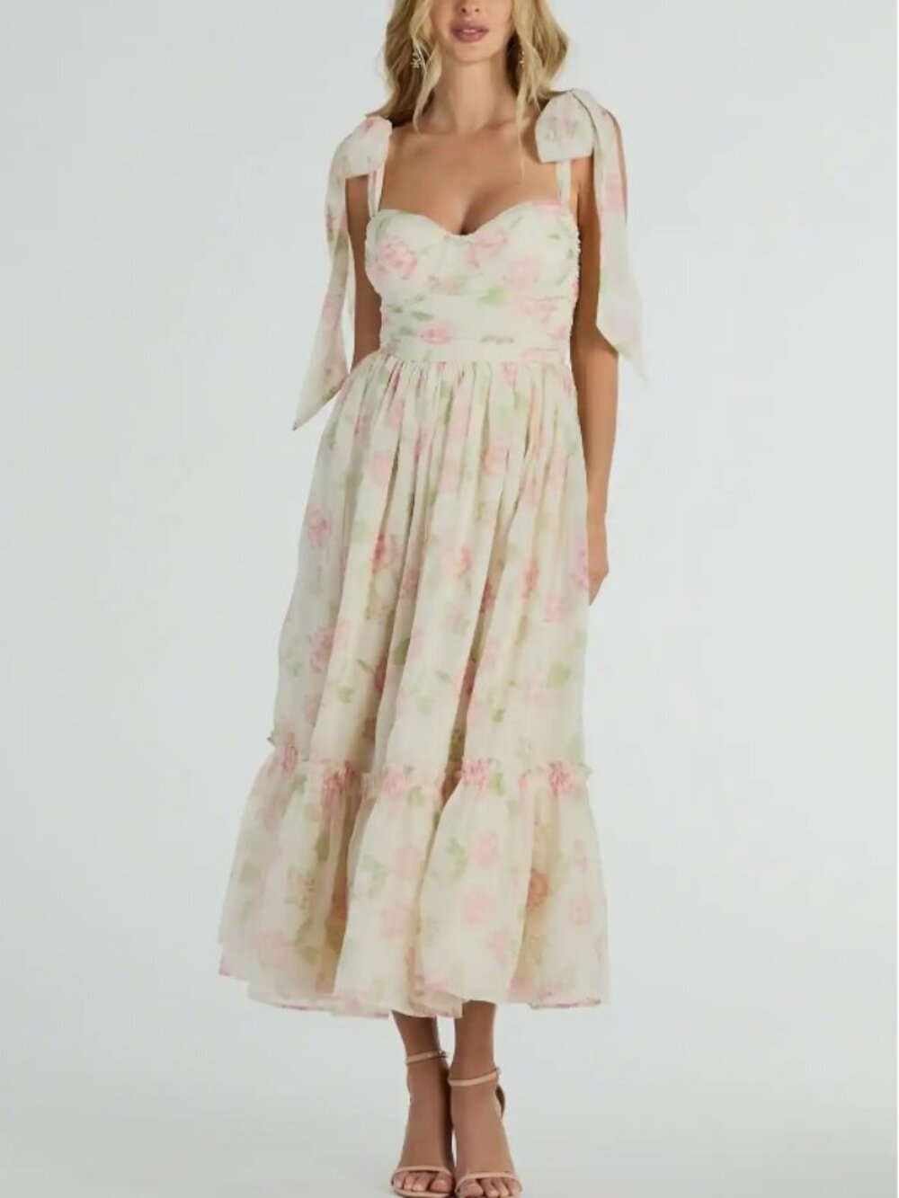 Gretchen Sweetheart Tie Floral Chiffon Midi Dress from Windsor